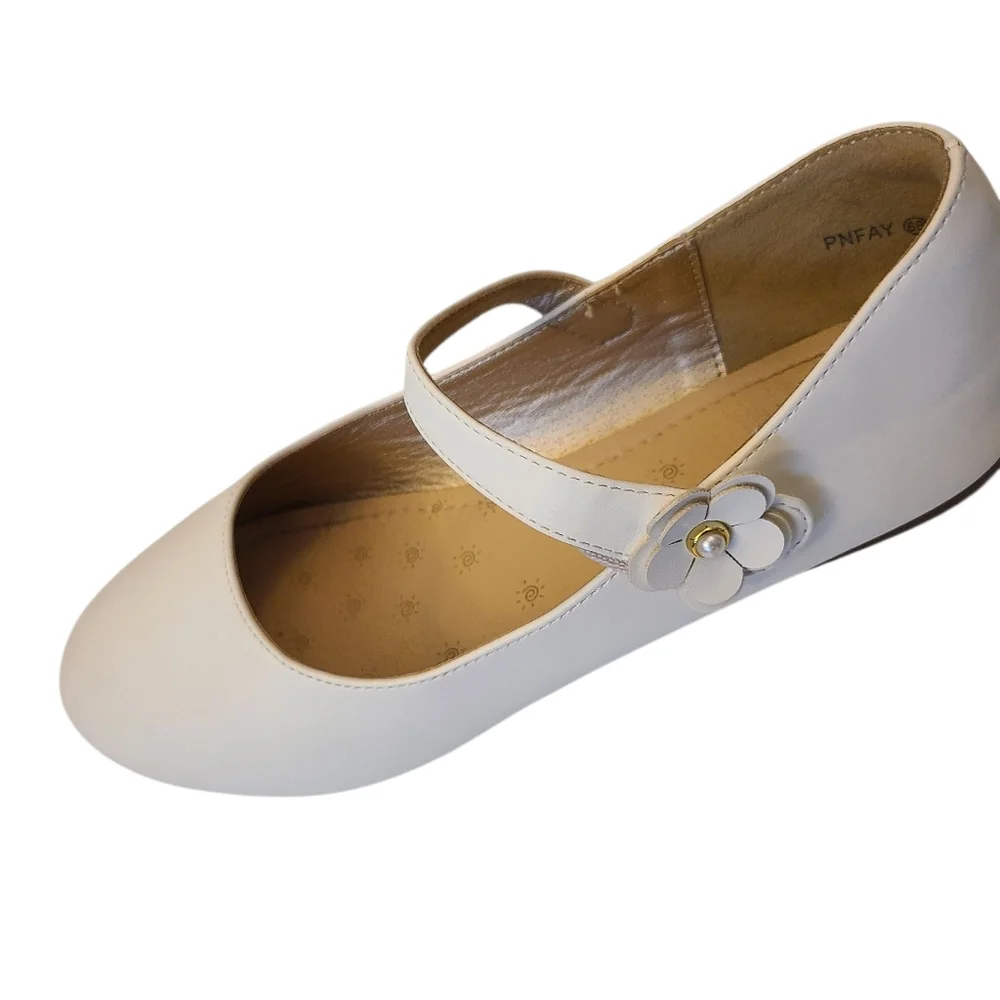 Pandaninjia Shoes White Girls Leather Mary Janes With Flower Sz 6 - Picture 8 of 11